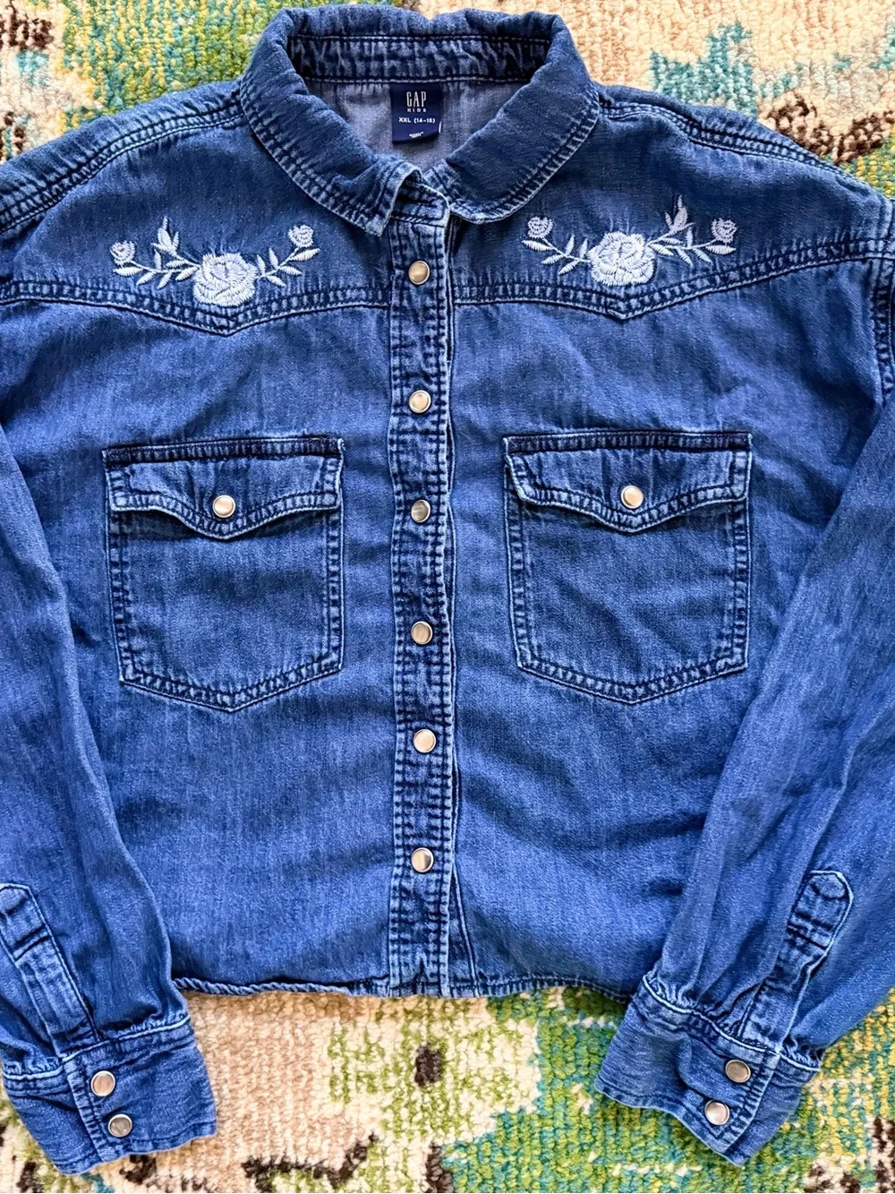 GAP Girls Denim Button Up Denim Rose Western Top